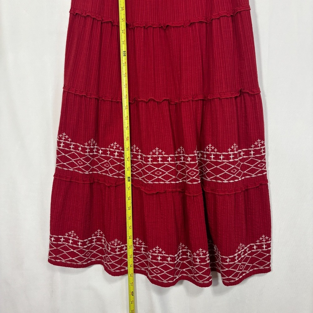 Knox Rose Womens Red Embroidered‎ Tiered Midi Dress Sz M Prairie Boho Cottage - Picture 10 of 10